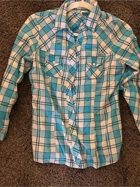 Passport Teal & White Plaid Button-Down Kids Shirt